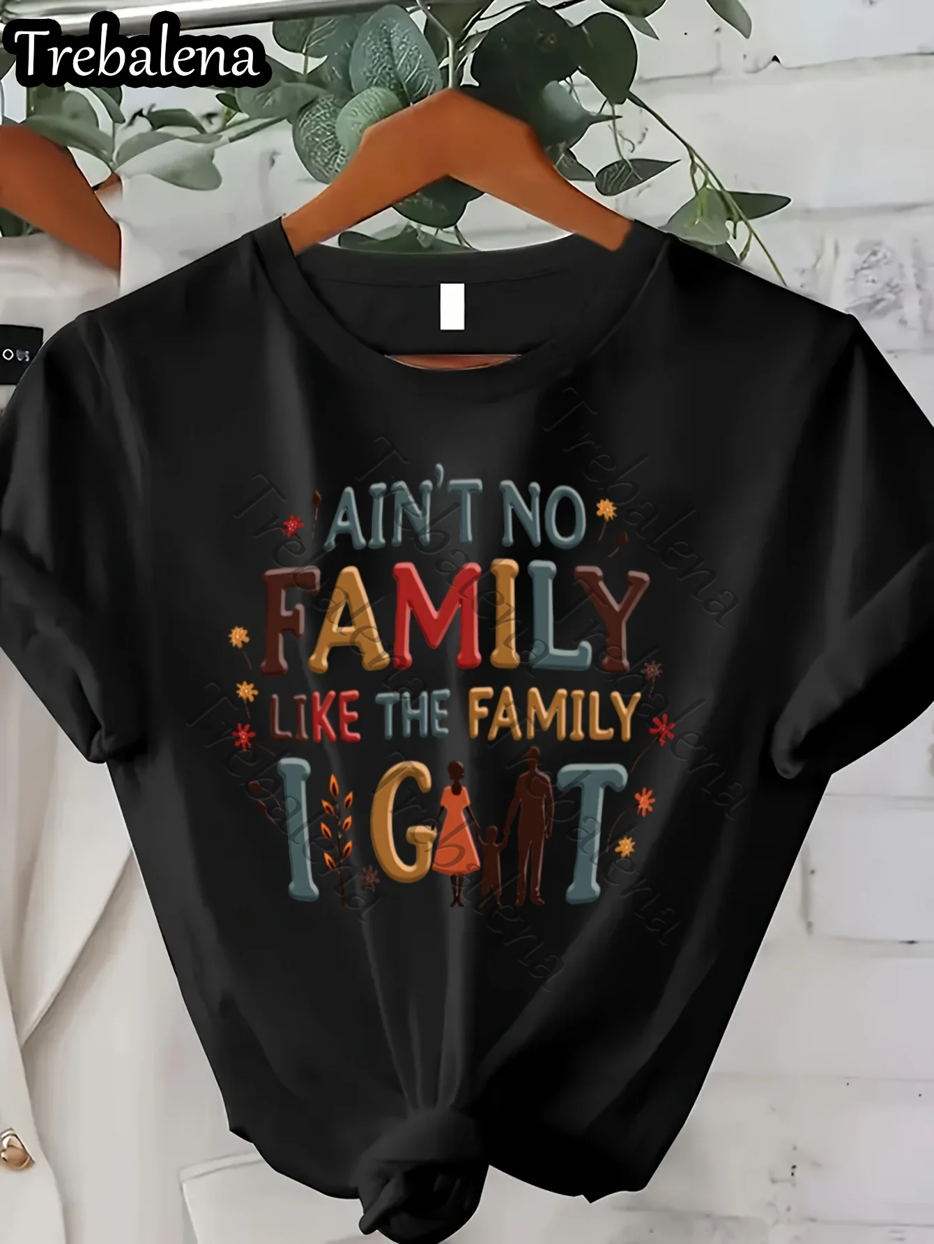 Плюс размер - футболка больших размеров с круглым вырезом 100% Ain't No Family Like The I Got Colorful Lettering Футболка больших размеров с коротким рукавом