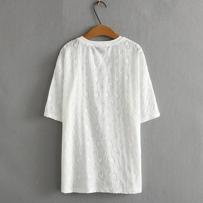 女性用レース付きラウンドネックTシャツ,半袖,ルーズフィット,ラージサイズ3XL 4XL 5XL 6XL,2022