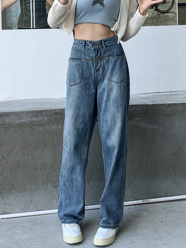 Stylish Hook Flower Hollow Out Embroidered Jeans Women 2023 Fashion High Waist Wide Leg Straight Denim Pants Streetwear y2k