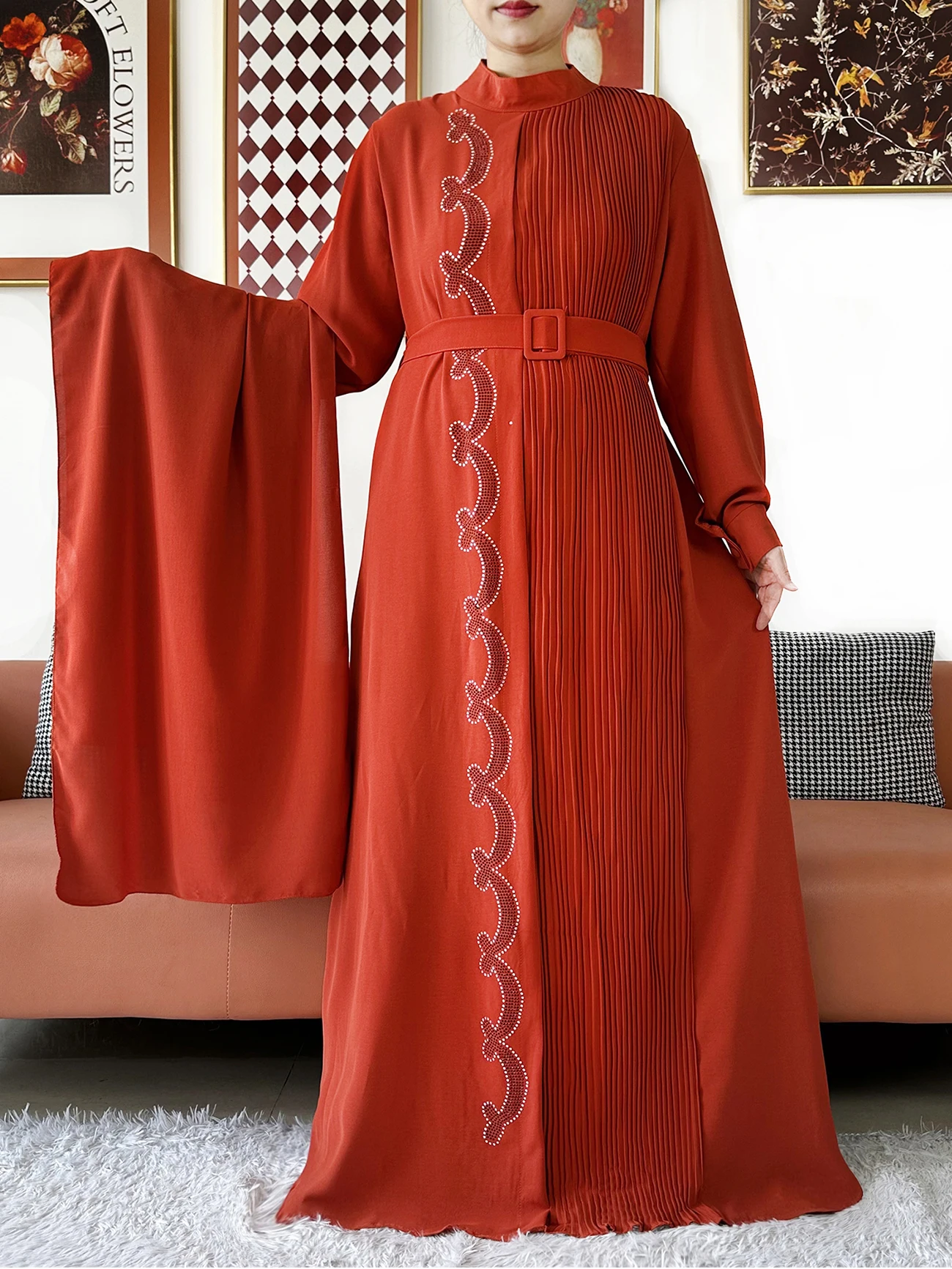 2026 Women Elegant Abaya Long Sleeve Chiffon Pleated Loose Dress Muslim Women Dress Islamic Clothing Cardigan Abaya Robe Dubai view 6