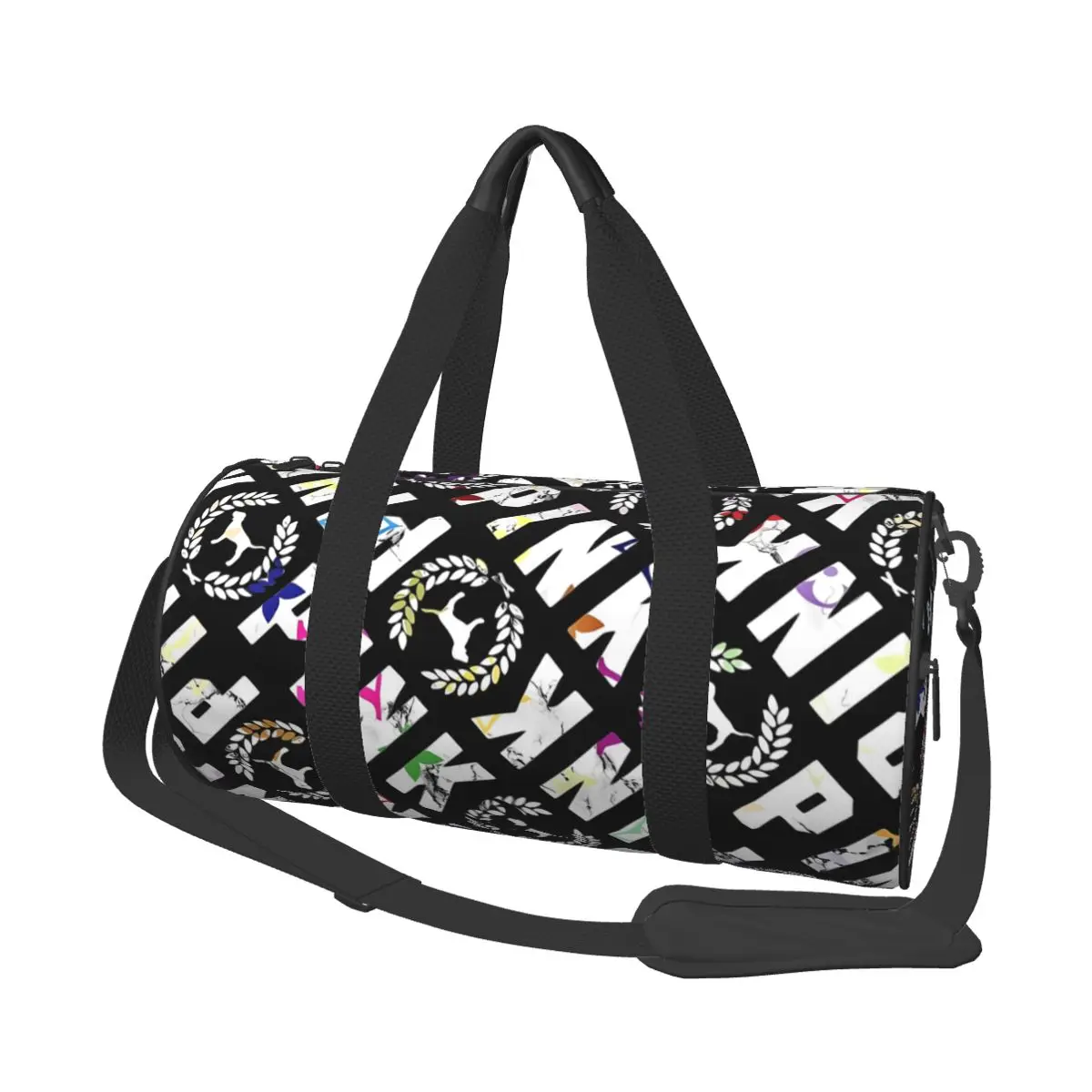 Bolsa de gimnasio con logotipo de moda rosa, bolsa deportiva de gran capacidad con estampado de perro Kawaii, bolso de diseño portátil para hombre,