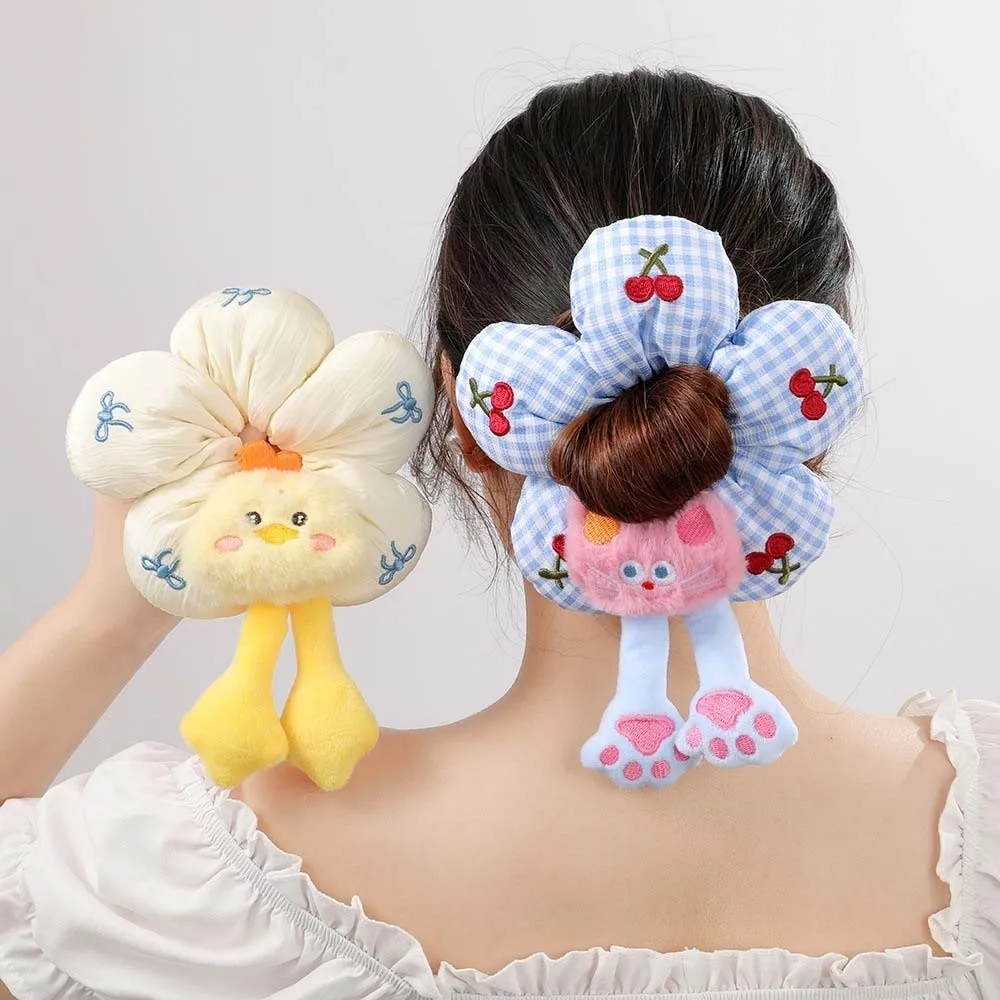 

Cartoon Animal Butt Hair Rope Cloth Embroidery Plaid Flower Hair Ring Headwear Korean Style Cotton Filled Scrunchies Travel
