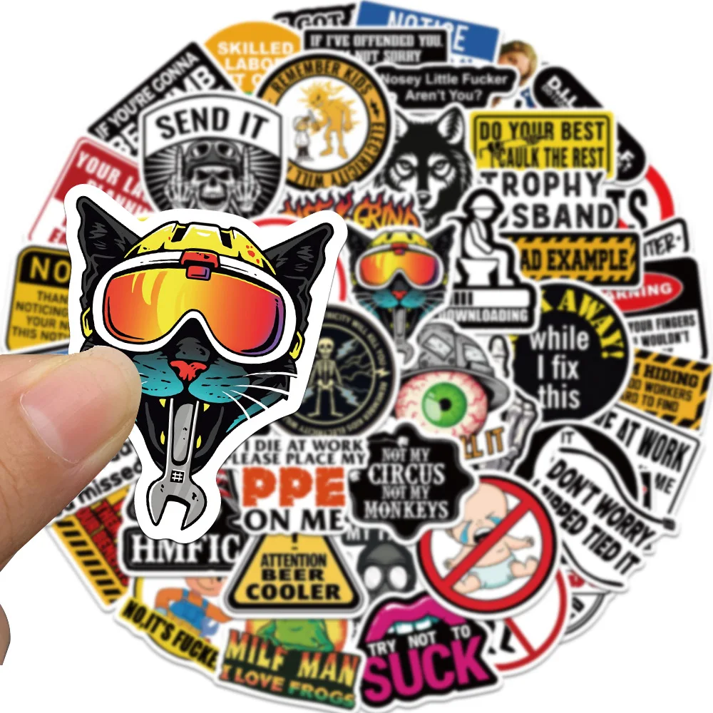 100 قطعة من ملصقات القبعة الصلبة المضحكة للبالغين، صندوق الأدوات، الخوذة، ملصقات الياقة الزرقاء، ملصق فينيل مقاوم للماء