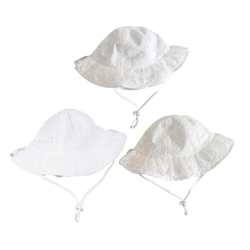 J15U Sombrero ligero vintage para bebé, sombrero de pescador infantil, tocado con detalle de encaje