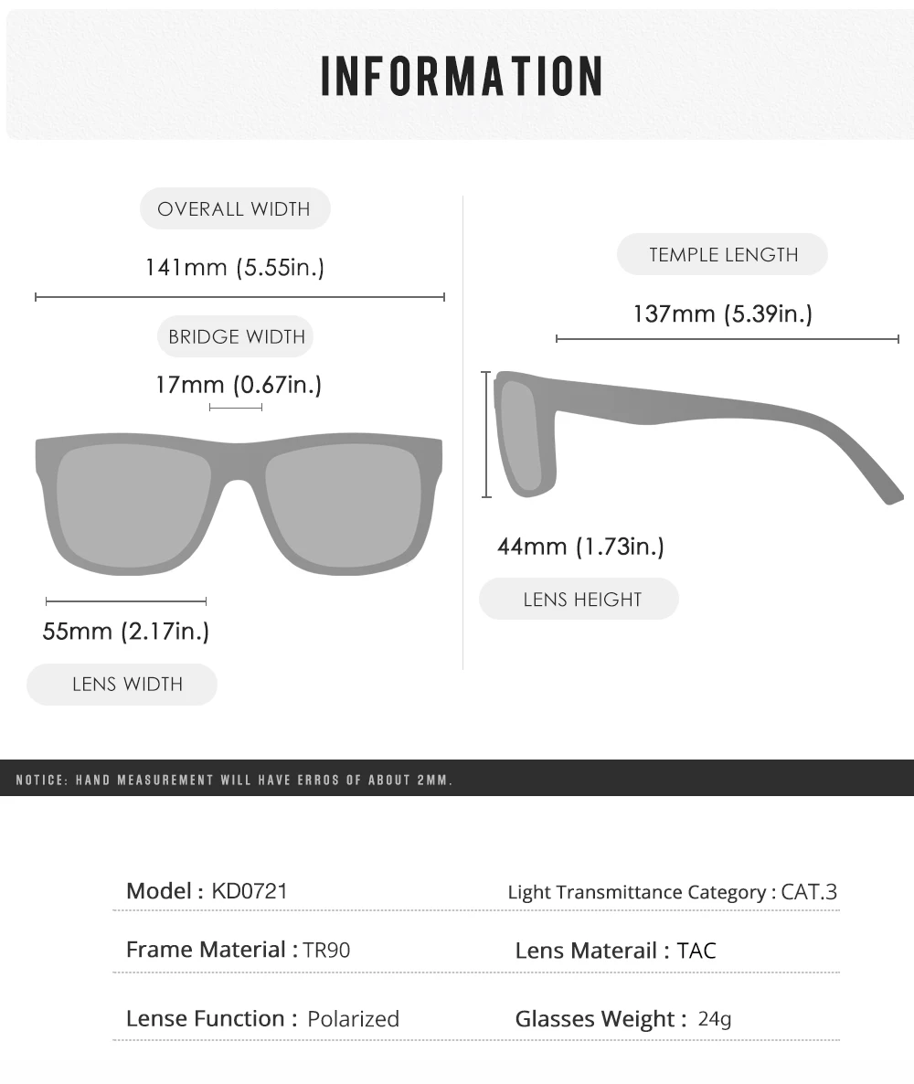 Kdeam polarisierte Sonnenbrille Männer Sport drei dimensionale Marke Logo tr90 quadratische Sonnenbrille ganz schwarz mit Reiß verschluss Fall kd0721 – Detail 7