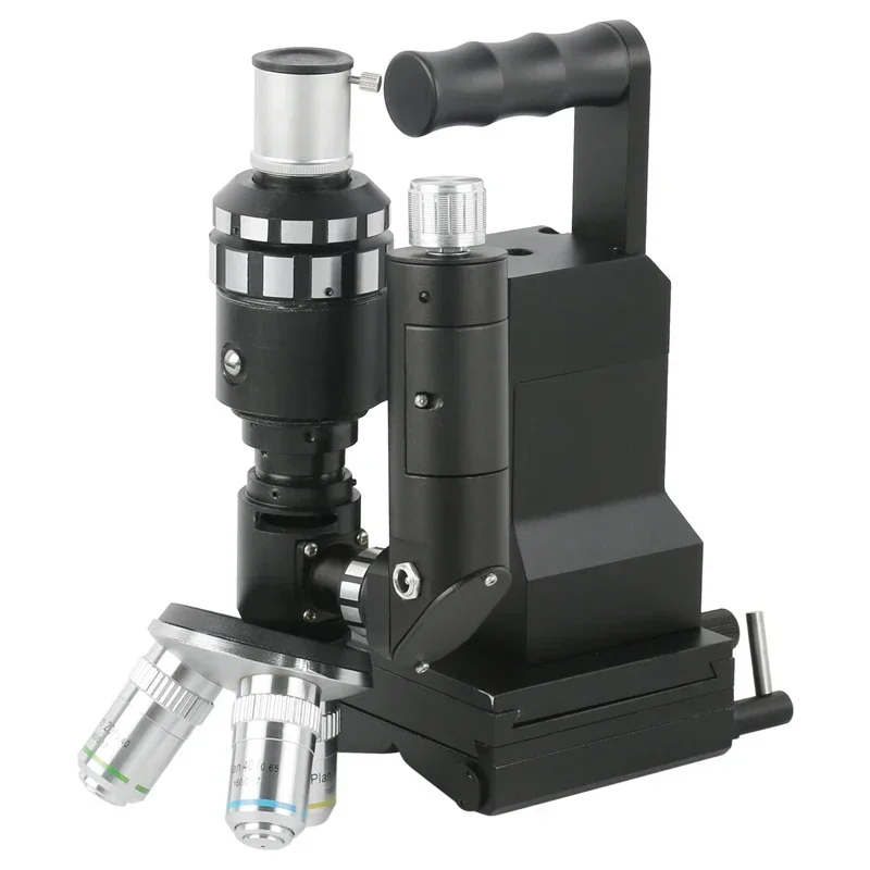 100X-500X Portable Metallographic Microscope WF10X 12.5X Eyepiece 10X 20X 40X Plan Objective Lens for Metal Materials Research