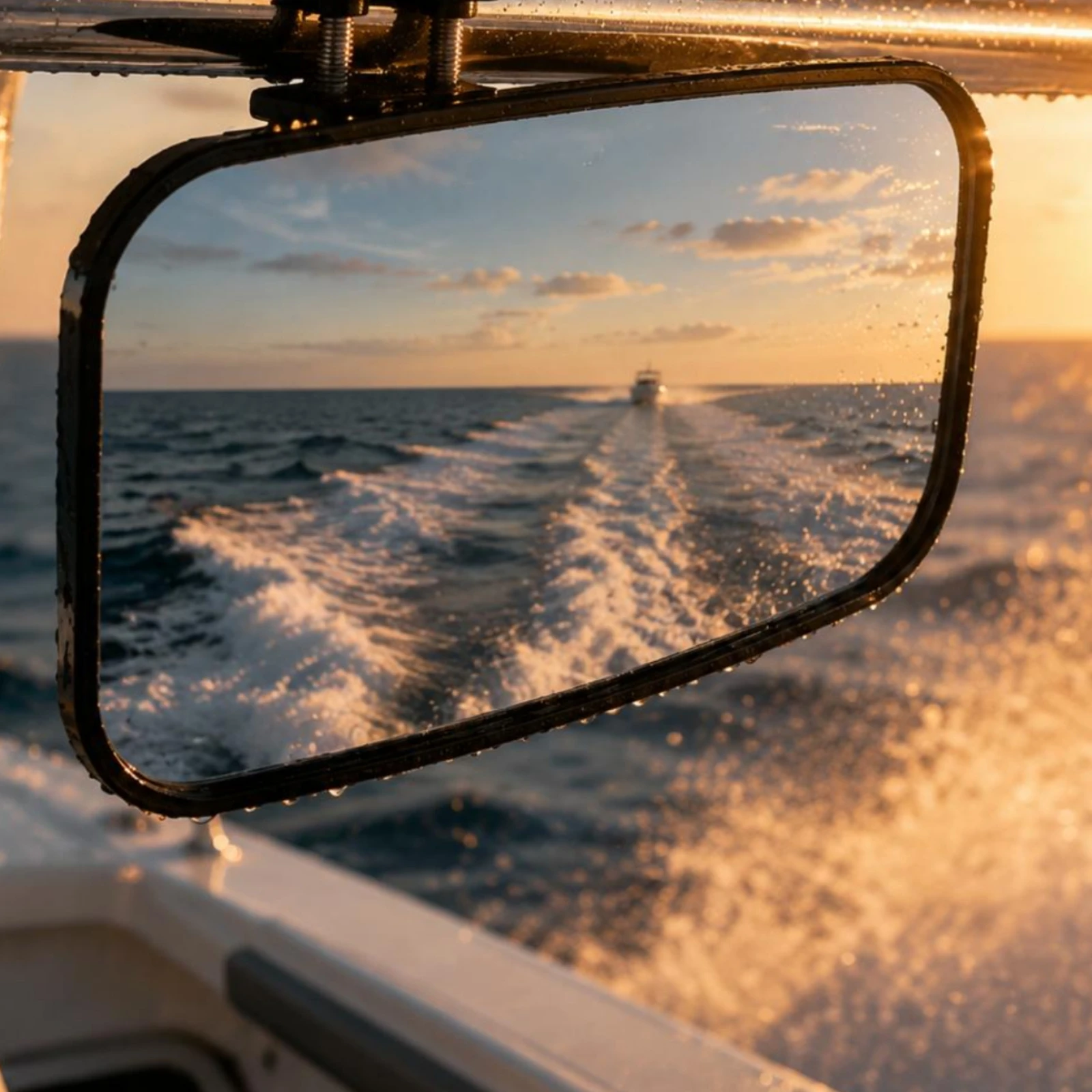 Wide Angle Marine Mirror Sturdy Clamp Mount Center Rearview Mirror Tool Free Installation for Safer Yacht Cruising