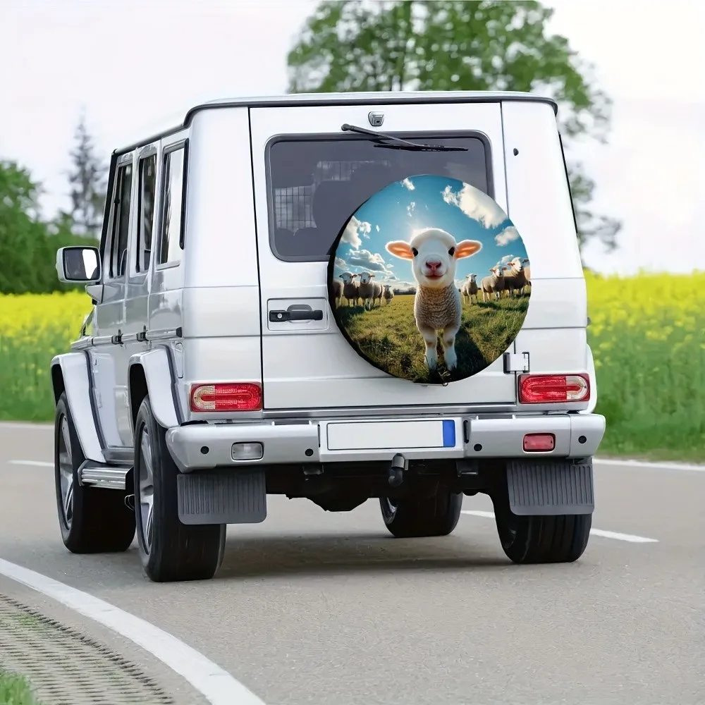 Cute Sheep Pattern Tire Cover Durable Polyester Outdoor SUV Trailer Spare Wheel Protector