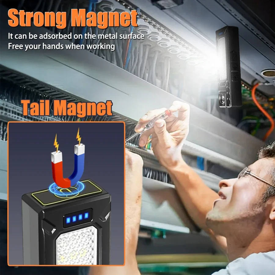 Lampu Kerja Portabel Multifungsi Lampu Kerja Berputar Lampu Perbaikan Magnetik Lampu Perbaikan Pengisian Daya USB Super Terang