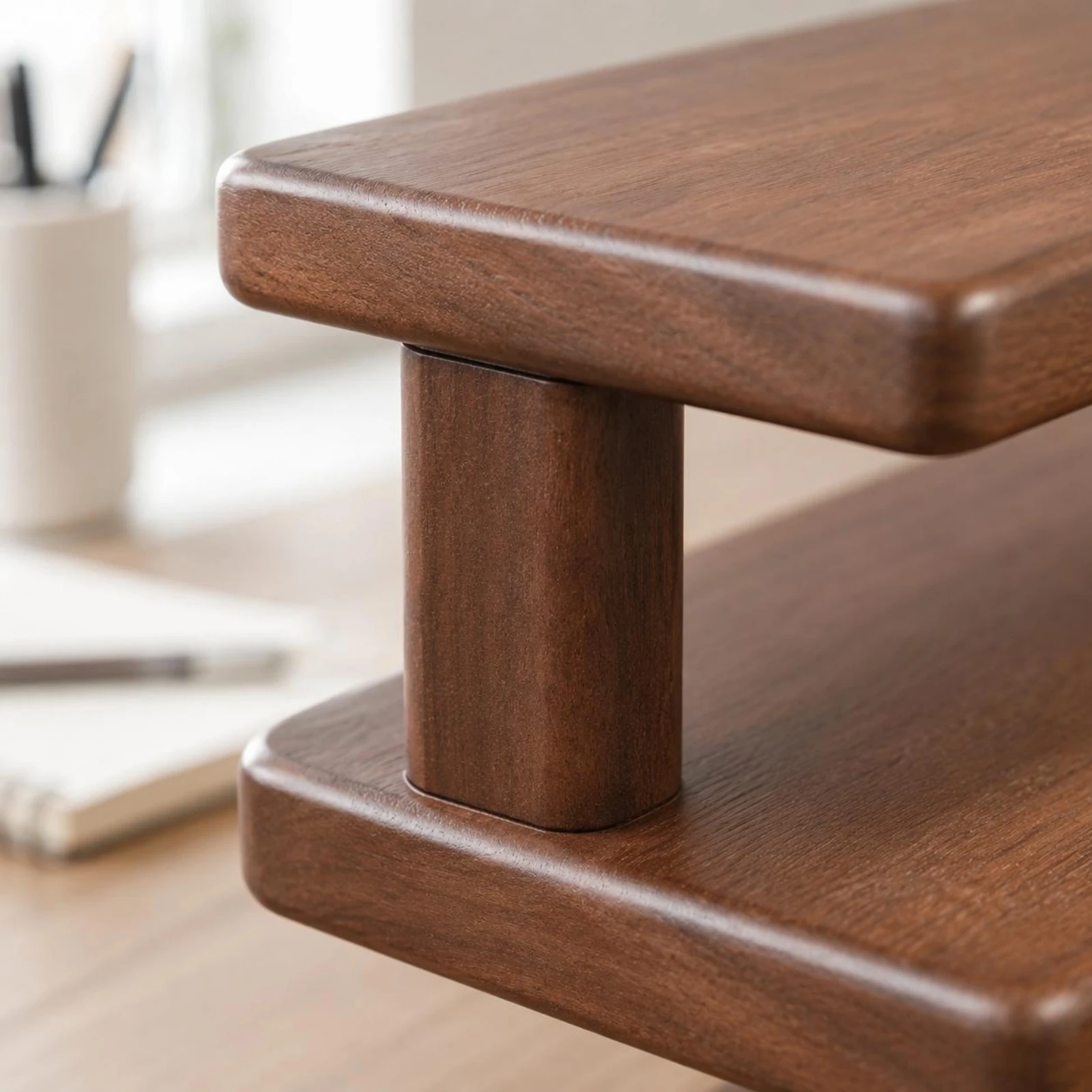 Three-Tier Wooden Rack Rounded Corners Wood Display Rack Walnut Wood Shelf Sturdy Construction Table Organizer for Tabletop