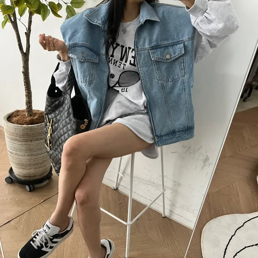 Loose Fit Zipper Shoulder Sleeve Vest Drop Shoulder Cotton Blend Zipper Closure Casual Style Women's Tank Top in Spring 2025