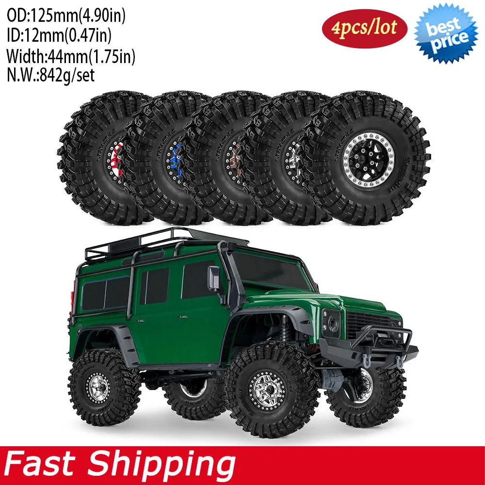 

4PCS 1.9" 125mm Metal RC Crawler Beadlock Tires and Wheels For 1/10 Traxxas TRX4 TRX6 SCX10 II III 90046 D90 Upgrade Parts