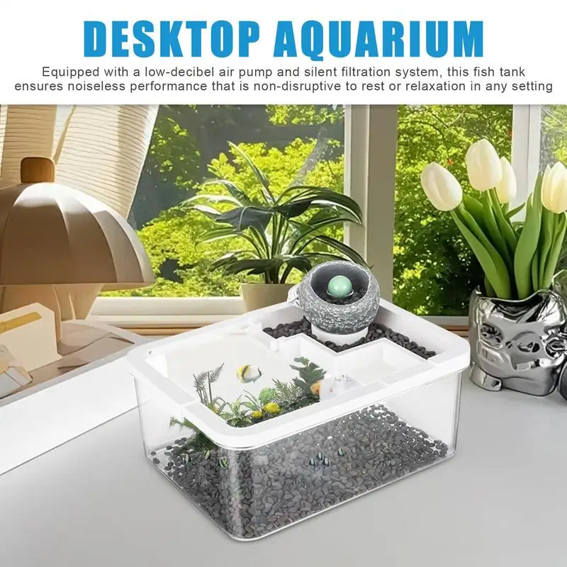

Small Aquarium Landscape Tank For Turtles Desktop Hydroponic Aquariums With USB Pump & Light For Bedroom Desktop Jellyfish