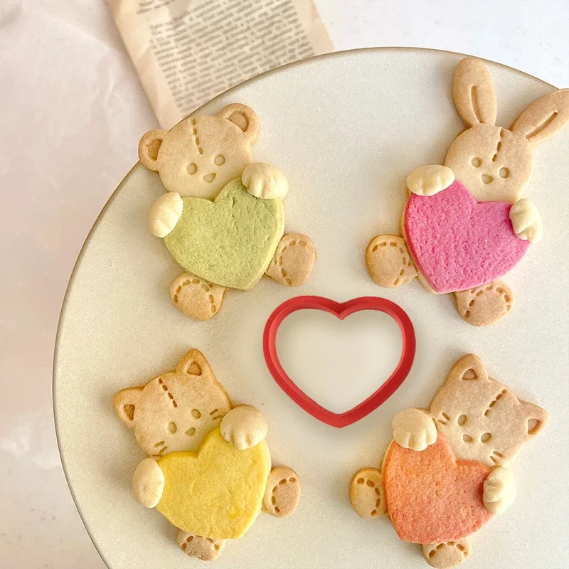 Valentine\'s Day Love Cat Rabbit Biscuit Cutter Mould DIY Baking Fondant Icing Frosting Cookie Embosser Mold Cake Decorating Tool