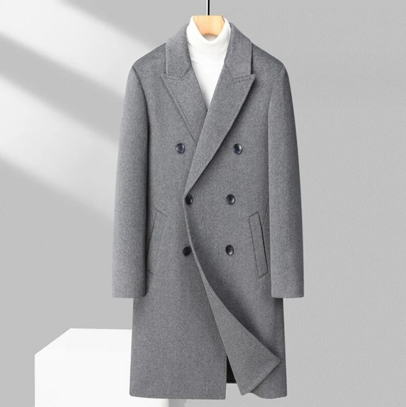 

Wool Blends Coat for Men Autumn Winter Causal Double Breasted Overcoat Handmade Double Sided Woolen Coat Fashion Long Coats