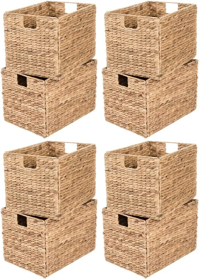 Decorative Hand-Woven Water Hyacinth Wicker Storage Basket, 16x11x11 Perfect for Shelving Units