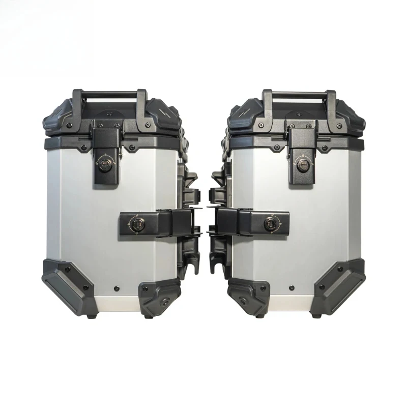 Hongsheng Product  36L Motorcycle Side Case - Straight Type with Black Cover & Silver Color, Bull Horn Design Aluminum Alloy