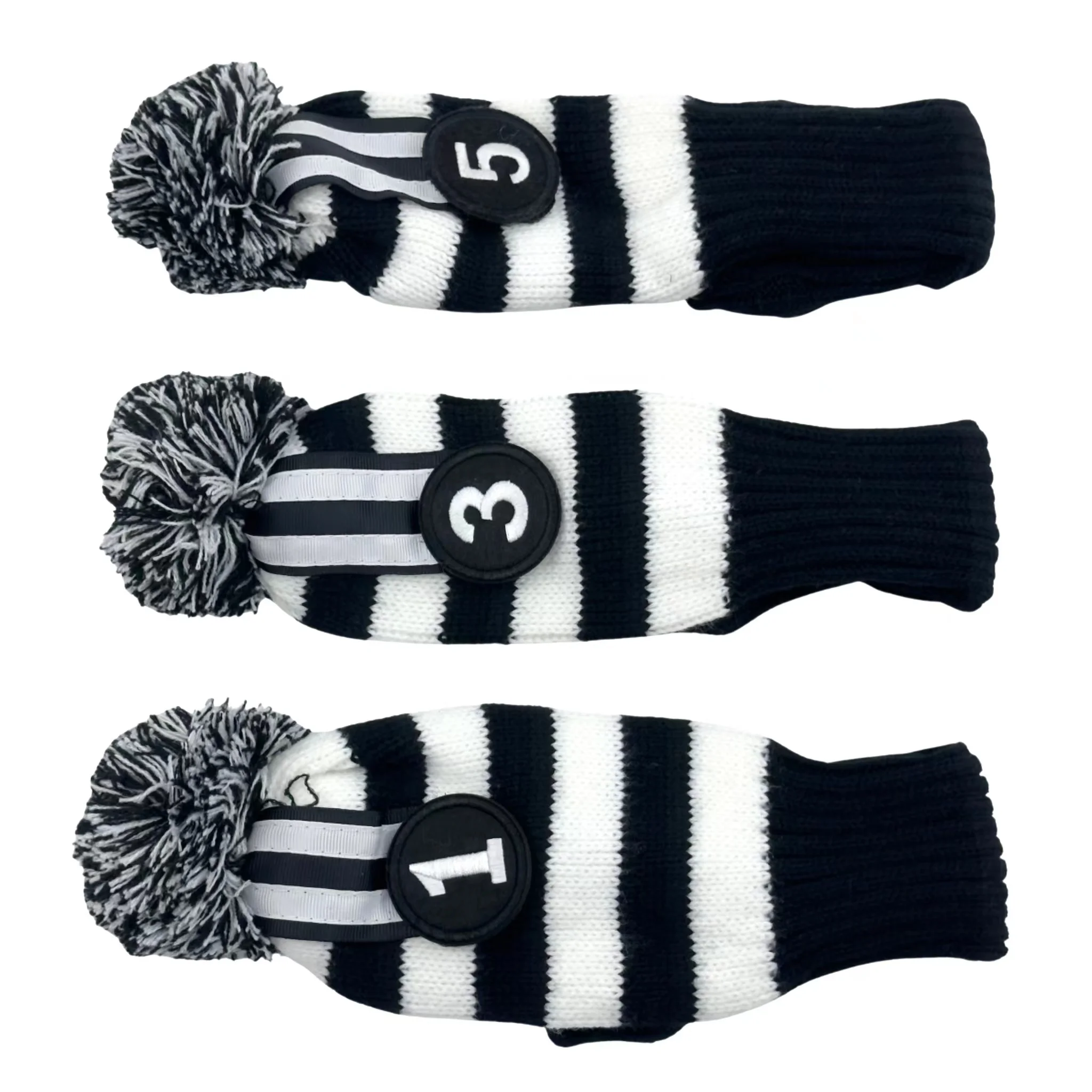 3 Pcs/set Golf black white Pattern Knitting clubs Head cover Knitted Hybrid UT Driver Fairway Wood 1 3 5 Wood Knitting Cover