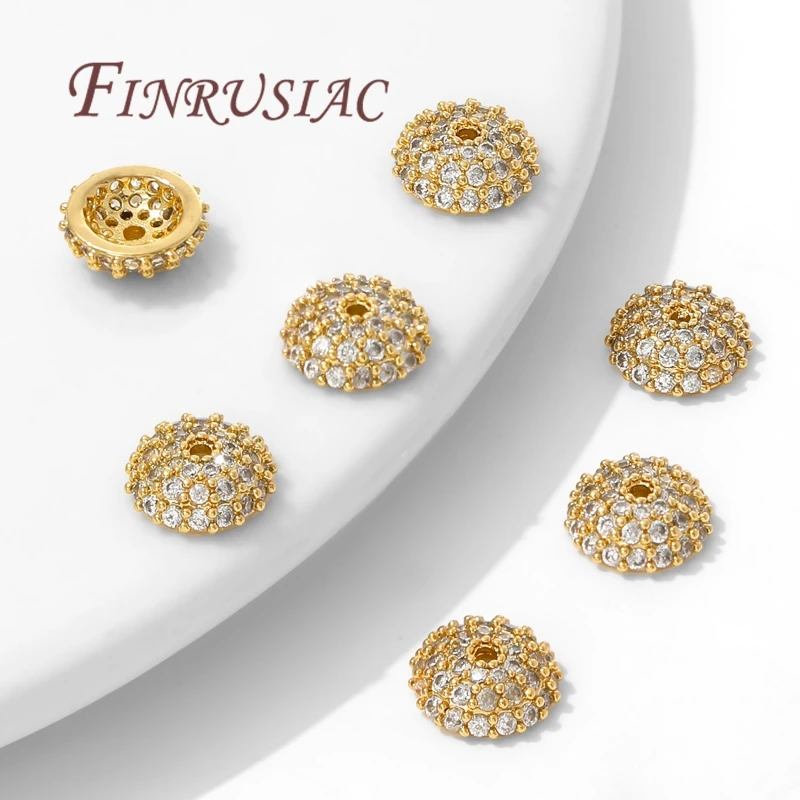 8.5 مللي متر خرزة مباعدة قبعات 18K مطلية بالذهب النحاس مع الزركون زهرة حبة نهاية قبعات لصنع المجوهرات لوازم DIY بها بنفسك اكسسوارات