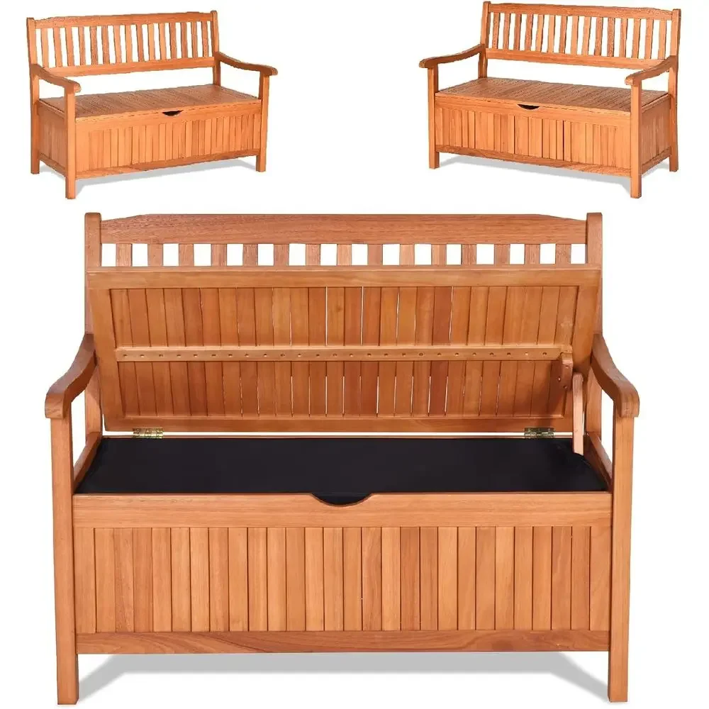 Outdoor Patio Bench with Storage, 33 Gallon Deck Box, Comfortable Backrest & Wide Armrests, Supports 800 lbs, Suitable for Garde