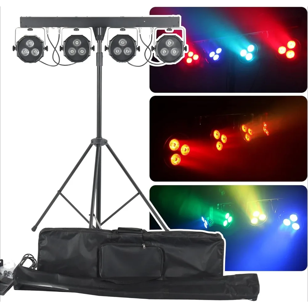 Electronic LED lights with 4 bar voice-activated strobe, Par can spotlight, heavy duty light stand LED stage lights with stand