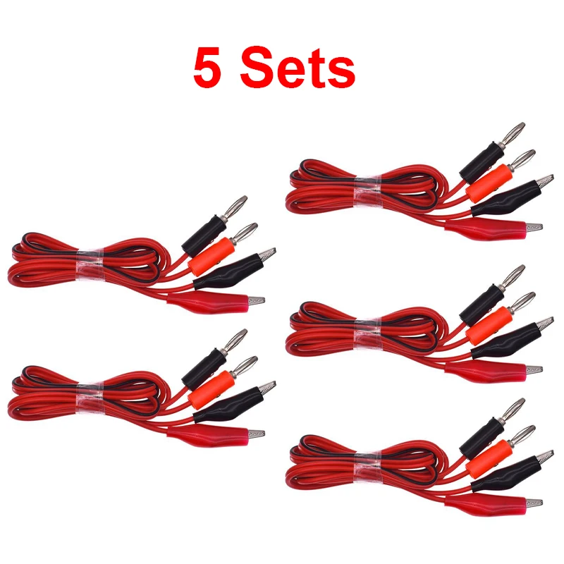 5Sets 1M Alligator Cilp to AV Banana Plug Test Cable Lead Connector Dual Tester Probe Crocodile Clip for Multimeter Measure Tool