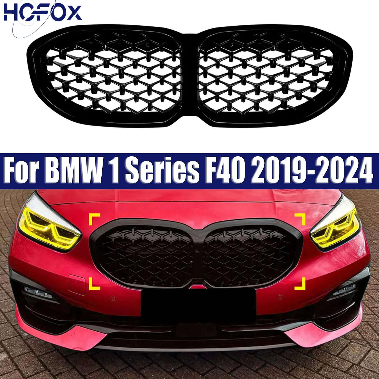 

Front Kidney Grille Racing Grill Upper Bumper Radiator Hood Mesh Grid For BMW 1 Series F40 2019-2024