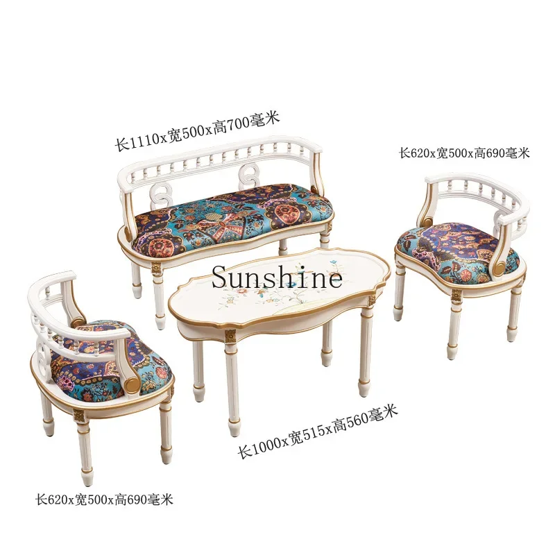 French living room furniture hand-painted coffee table oval solid wood table gold carvingYY