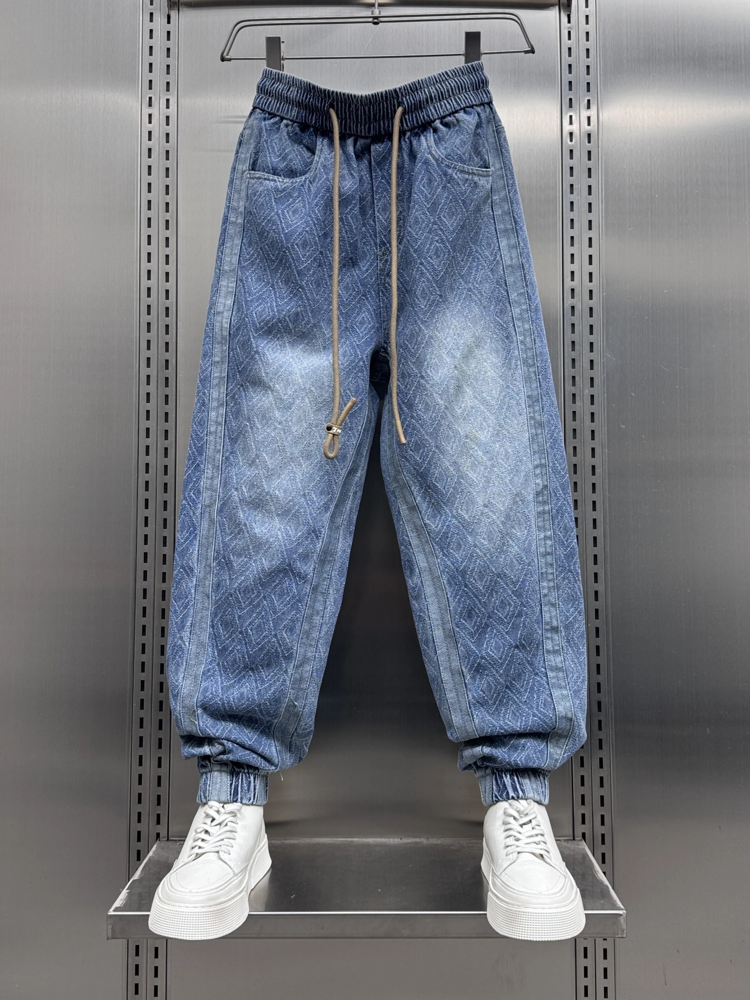 

Модные мужские джинсы с полосками и манжетами, весенние новые повседневные брюки Haome Nine Points Harlan, свободный крой, расклешенные к низу