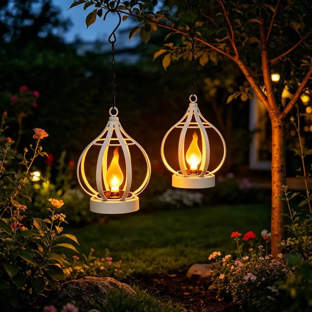 Atmosphere Metal Solar Lamp Solar Powered Waterproof Flame Lamp Atmospheric Decorative Hanging Light Garden