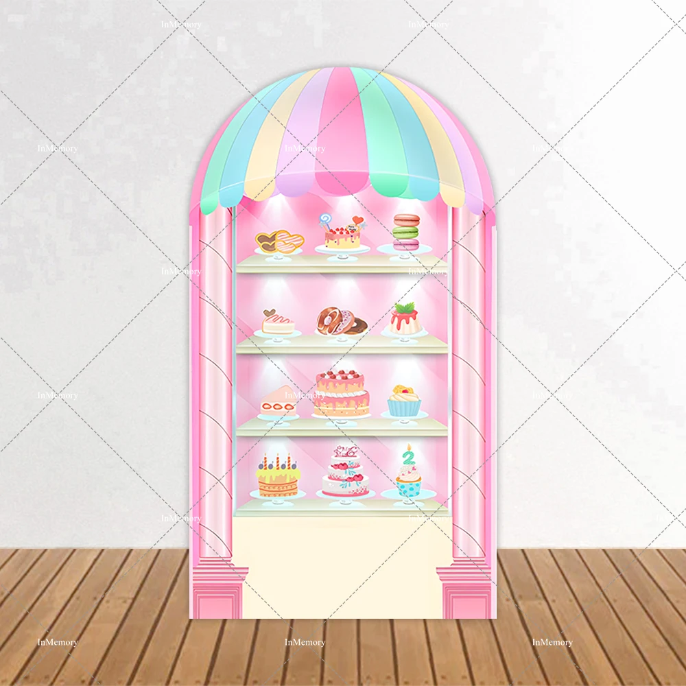 Candy Cookies Cake Dessert Shop Arch Backdrop Cover For Girl Birthday Party Decoration Boutique Arched Wall Background