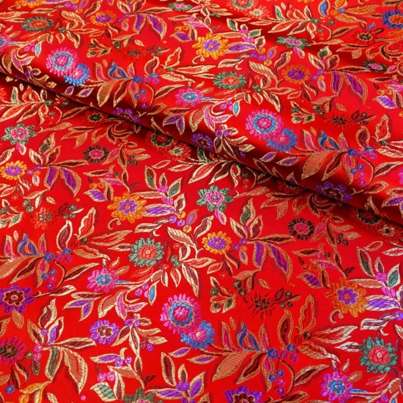 

100x114 см жаккардовая парчовая ткань для рукоделия, наволочки Cheongsam, ткань для шитья своими руками, красочный лист, цветок, черный, золотой, красный