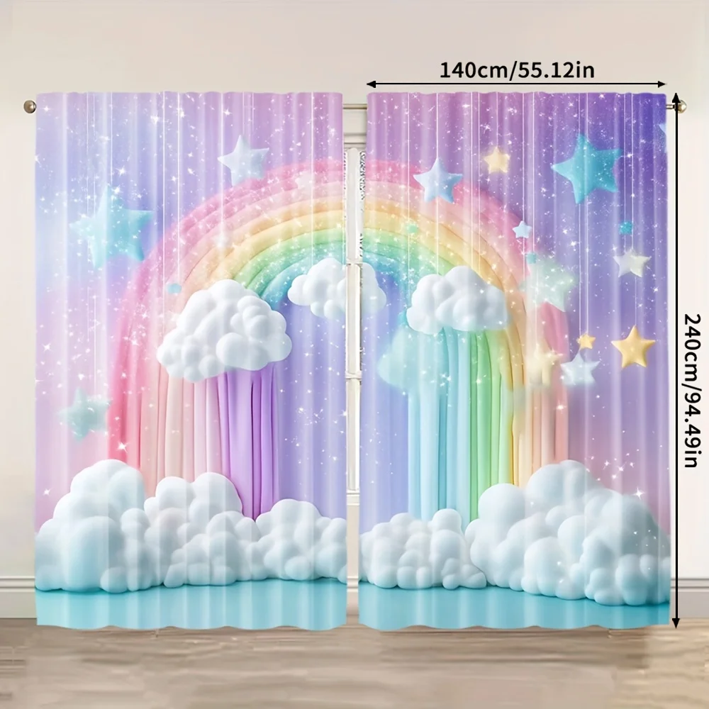 Rainbow Clouds Stars Dreamy Blackout Curtains for Kids Room Bedroom Fantasy Print Thermal Insulated Window Drapes Home DecorCute
