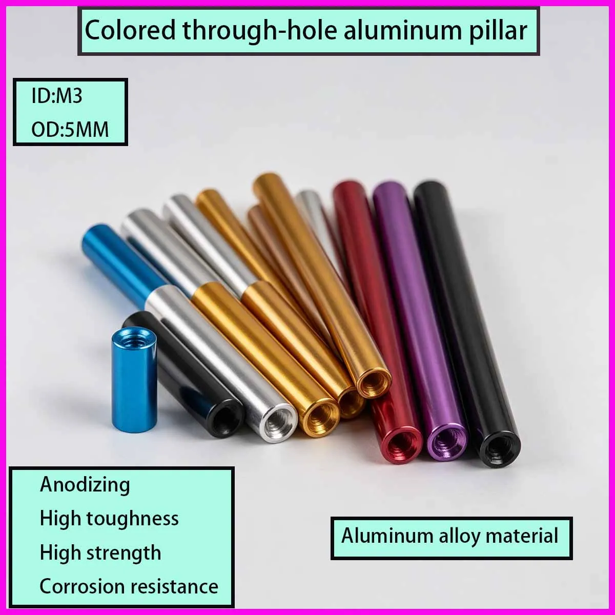 

10PCS Color Aluminum Column Round Hollow Anodized Through Hole Long Nut Double Internal Thread Connector M3 D5