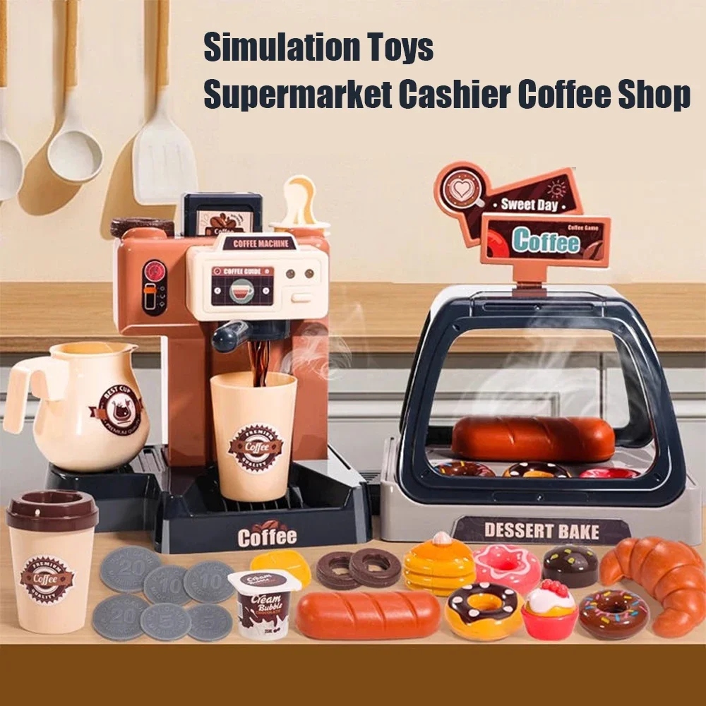 

3 In 1 Coffee Machine Toy Set Kitchen Toys Simulation Food Bread Coffee Cake Pretend Play Shopping Cash Register Toys For Kids