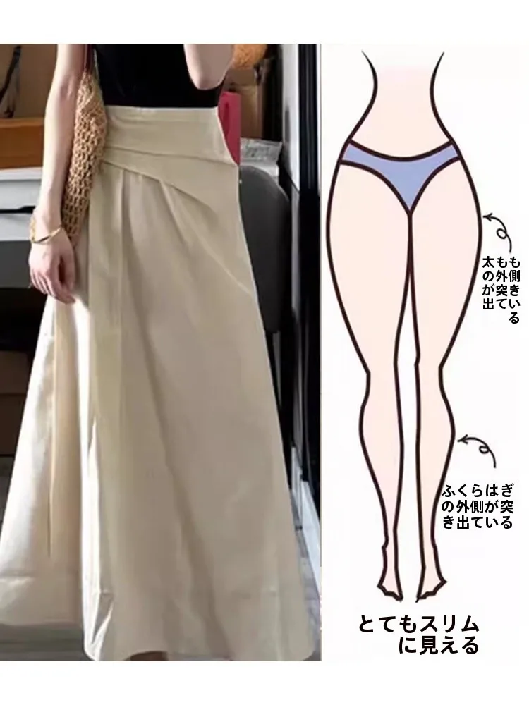 Summer High Waist A-Line  Skirt Elegant Versatile Long Dress Slimming High-End Feeling Women's Fashion New Style Half-len...