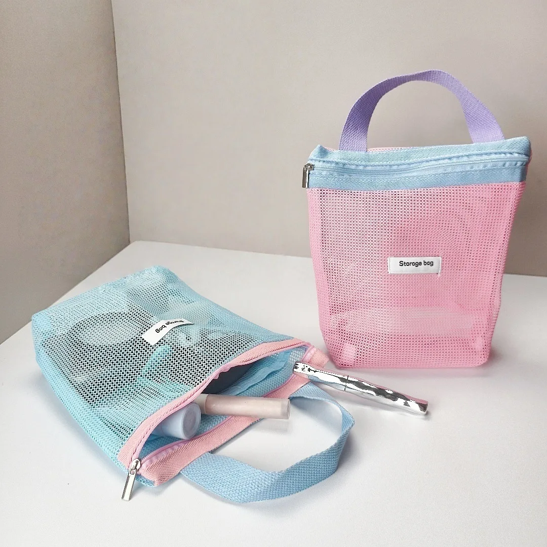 Handheld Makeup Bag with Drain Holes Large Shower Organizer Travel Essentials  Mesh Cosmetic Bag Beach Swimming Fitness Storage