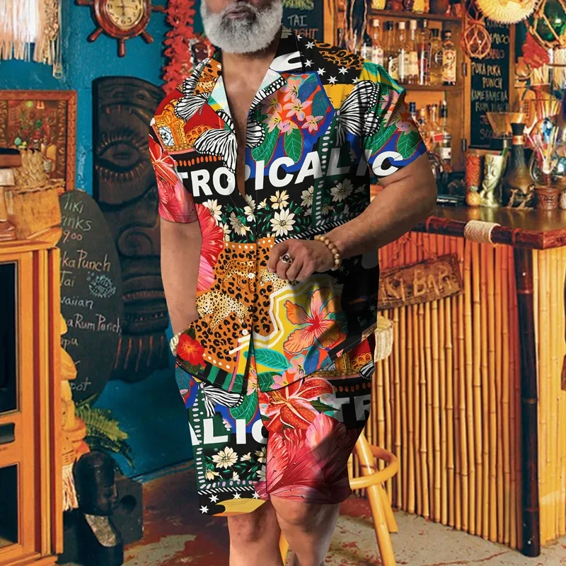 

Костюм женский с леопардовым принтом, Повседневная рубашка с 3D принтом, пляжные шорты, комплект оверсайз из 2 предметов, гавайская уличная одежда для отпуска, мужские костюмы