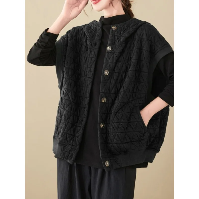 Women's Clothing Autumn Winter Cotton Vest Quilted Sweatshirt Sleeveless New Loose Vest Hooded Hoodie Waistcoat Female Coat Tops