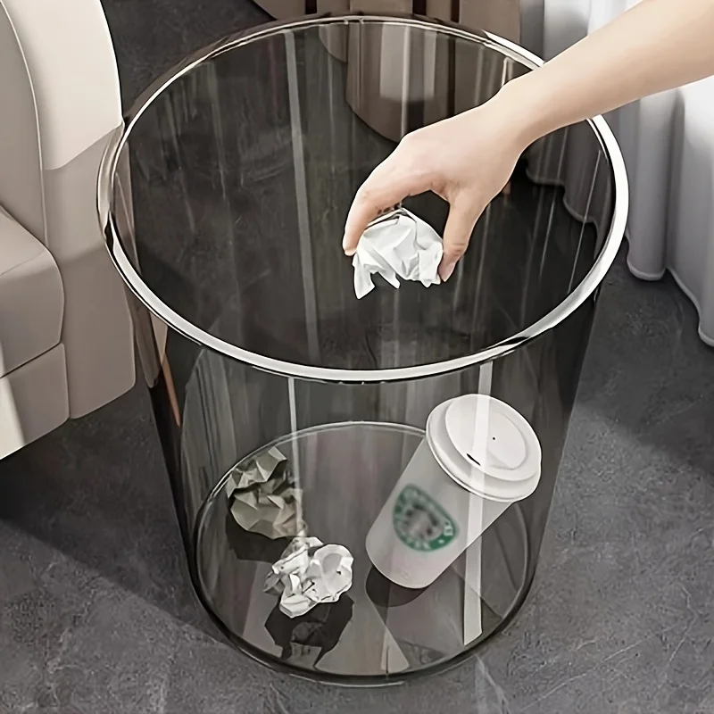 

12L Large Capacity Transparent Waste Bin - Durable PP Construction, Multi-Functional, Light Luxury Design for Living Room