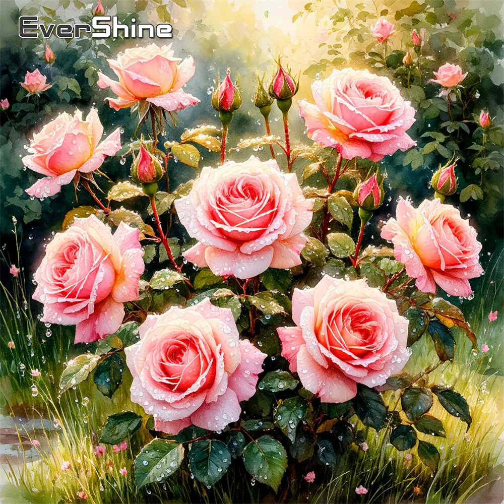 EverShine Diamant-Stickerei Blumen Vollquadratisches Mosaik Rose Strass-Bild Sonnenuntergang Diamantmalerei-Set Heimdekoration