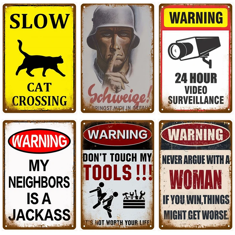 Vintage Danger Caution Metal Sign Warning Notice Zone Tin Sign Wall Decor For Home Bars Garage Cafe Club Man Cave Pubs Plaque