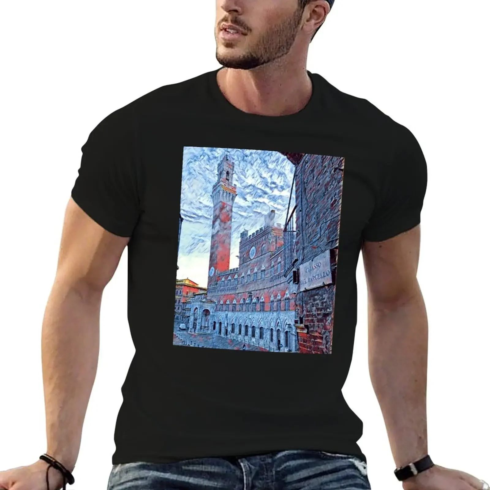 Palazzo Pubblico & Torre del Mangia, Piazza del Campo, Siena T-Shirt shirts graphic plus size tops men graphic t shirts