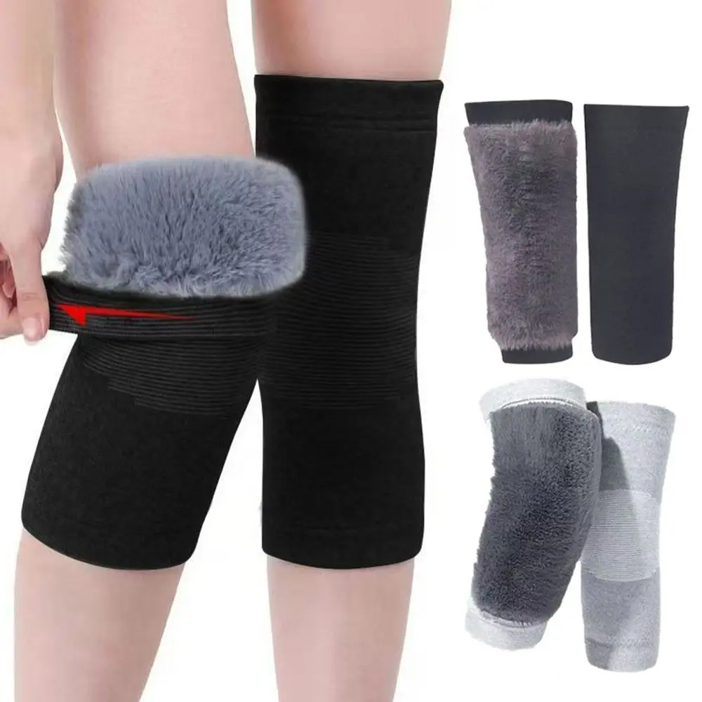 Faux Rabbit Fur Knee Warmers Thick Fleece Lining Non-Slip Cuffs Thermal Knee Sleeves Elastic Knit Soft and Warm Fleece Knee Pads