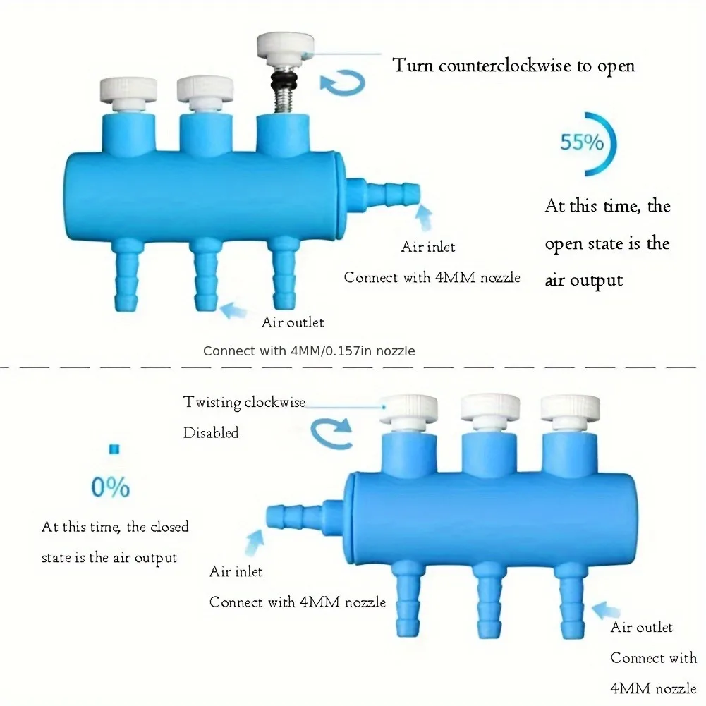 Luftstromregelventil-Set für Aquarien – Sauerstoffpumpen-Umsteller mit Schlauchverbindung für die Belüftung im Aquarium, langlebiges ABS-Material – Detail 8