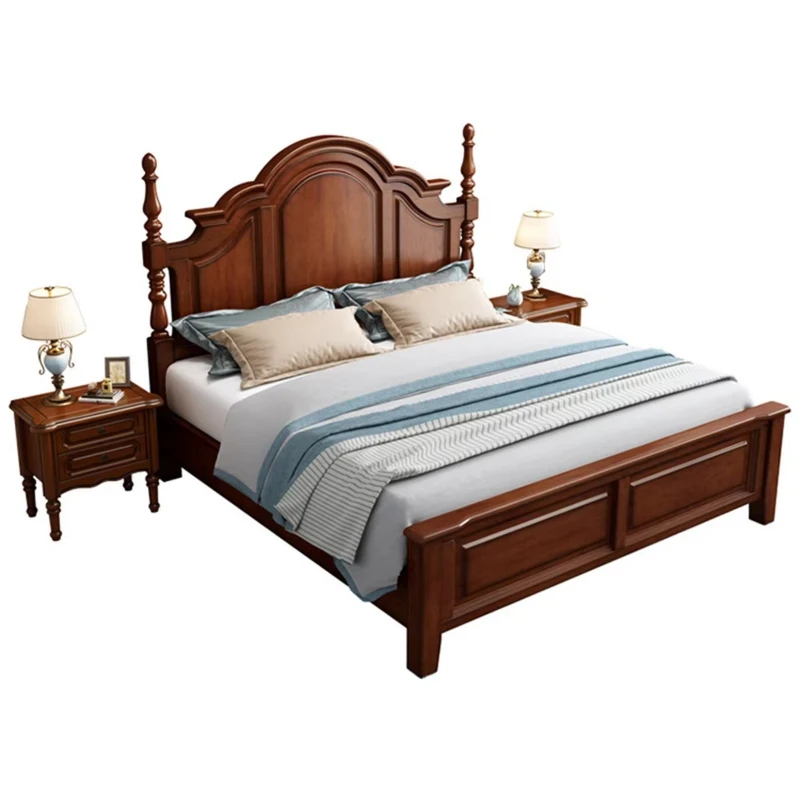 

American Bedroom Furniture European Light Luxury Queen Upholstered Bed Double Solid Wood