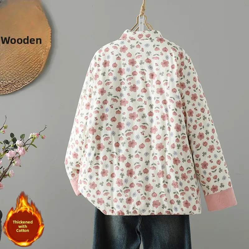 Thiened خفيفة الوزن الأزهار القطن Jaet فضفاضة تناسب خمر زر حتى معطف القطن الدافئ الخريف الشتاء جديد Sle ملابس خارجية