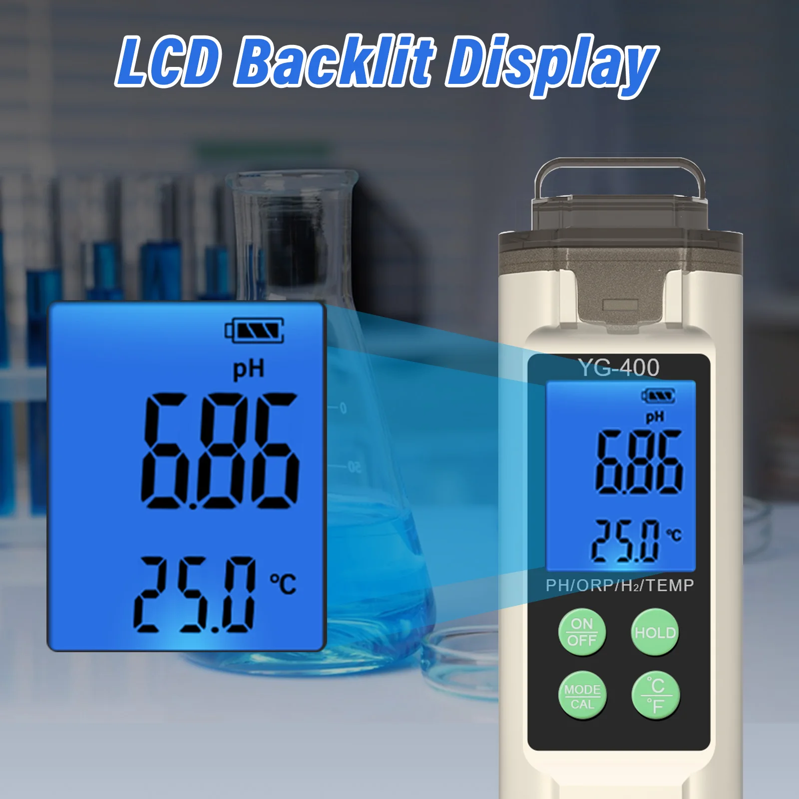 Yieryi 4 in 1 Misuratore digitale PH ORP Temp H2 ppm ppb Tester per acqua idrogeno disciolto per acquario Acqua potabile Piscina idroponica