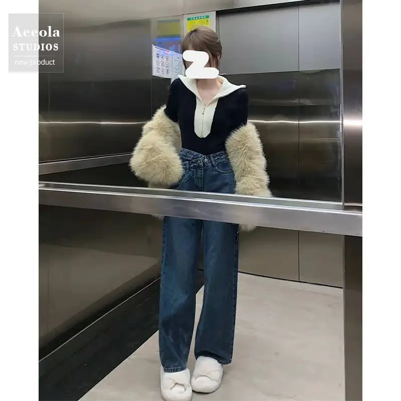 2023 Lente Sweet Style Draag Lichte Volwassen Stijl Dameskleding Hong Kong Stijl Gebreide Trui Jeans Tweedelige Set Voor Dames