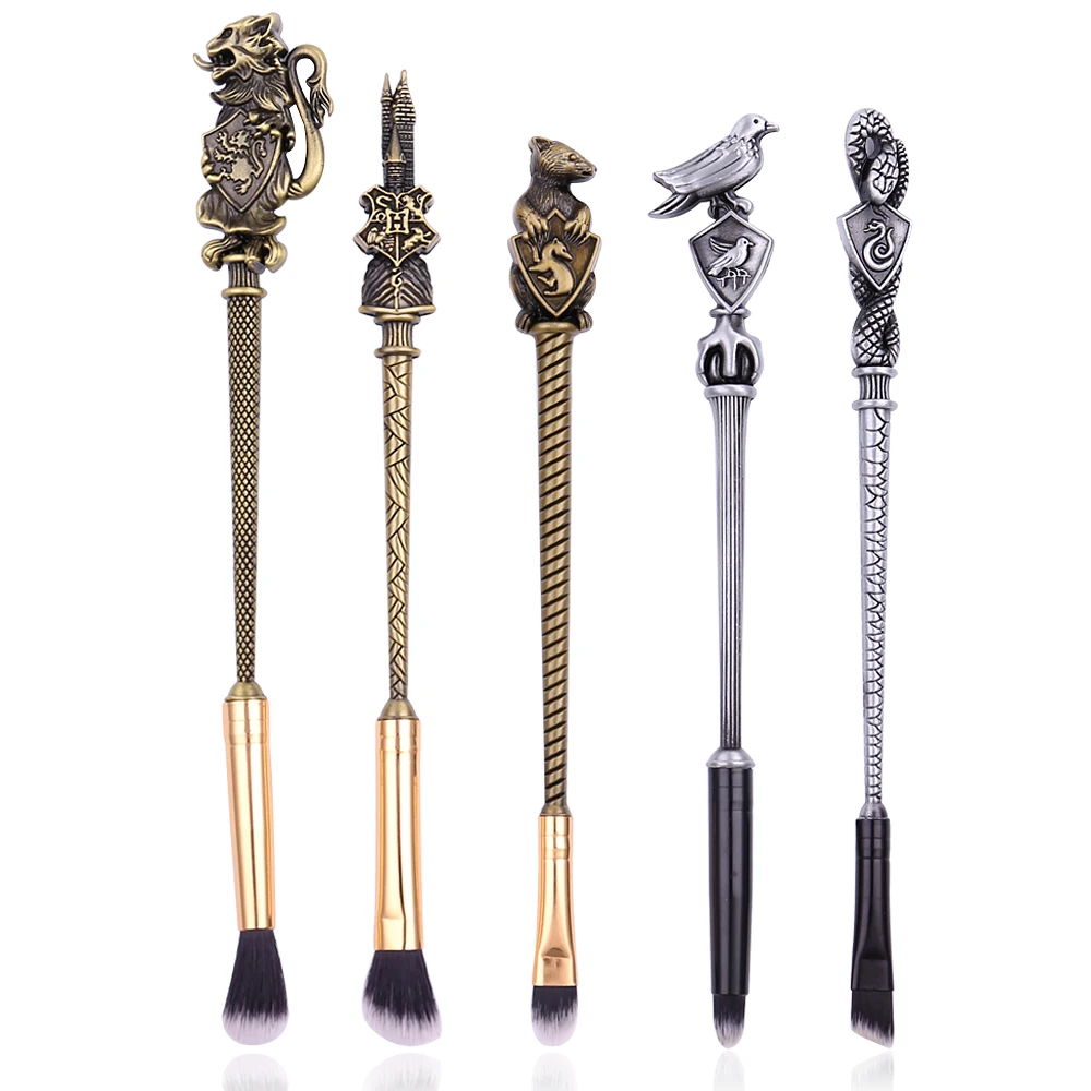 5pcs Potter Hogwartes Gryffindors Slytherins Ravenclaws Hufflepuffs Makeup Brushes Set Metal Makeup Brush Set Fans Collection